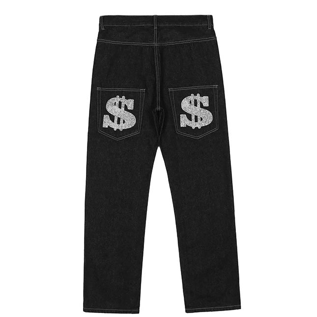 VOVE Money Graphic Print Jeans Black