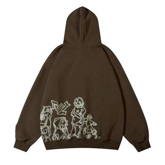 VOVE Cartoon Dream Graphic Hoodie Brown