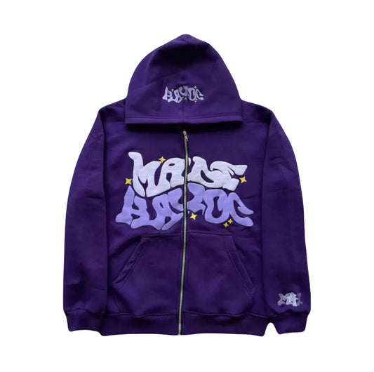 VOVE Star Text Print Graphic Zip Up Hoodie Purple