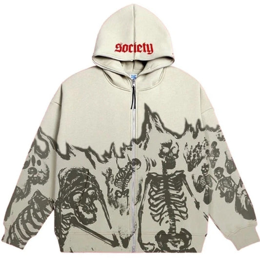 VOVE Skull Society Zip Up Hoodie Beige