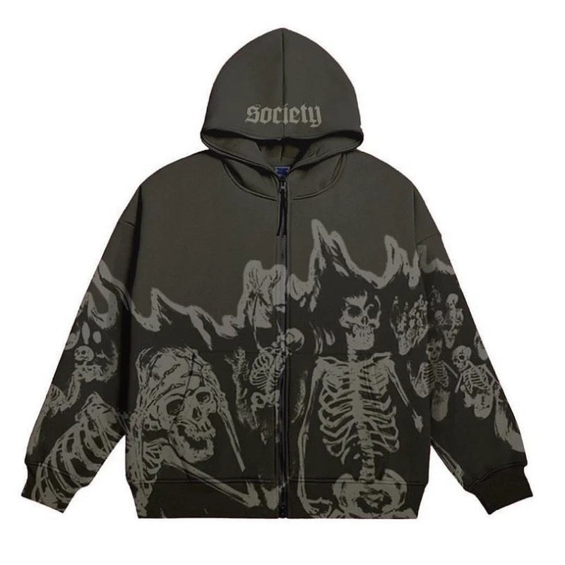 VOVE Skull Society Zip Up Hoodie Black