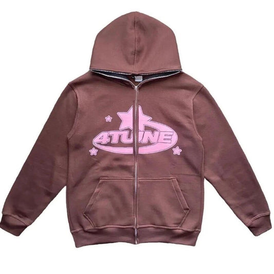 VOVE Fortune Full Zip Up Hoodie Brown