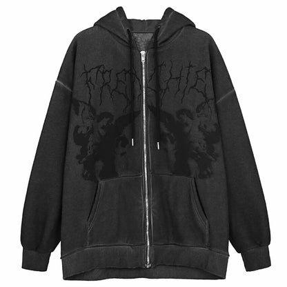 VOVE Graphic Angel Print Zip Up Hoodie Black