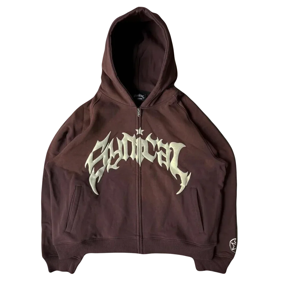 VOVE Gothic Print Hoodie Sandy Brown