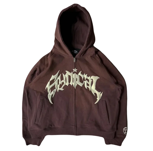 VOVE Gothic Print Hoodie Sandy Brown