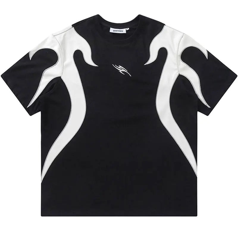 VOVE White Flame Embroidery T-Shirt Black